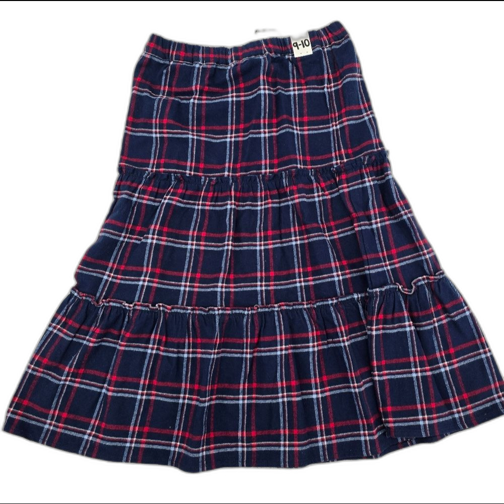 Cotton-On Kids Plaid Tiered Skirt - Navy and Red Size 9-10 NWT